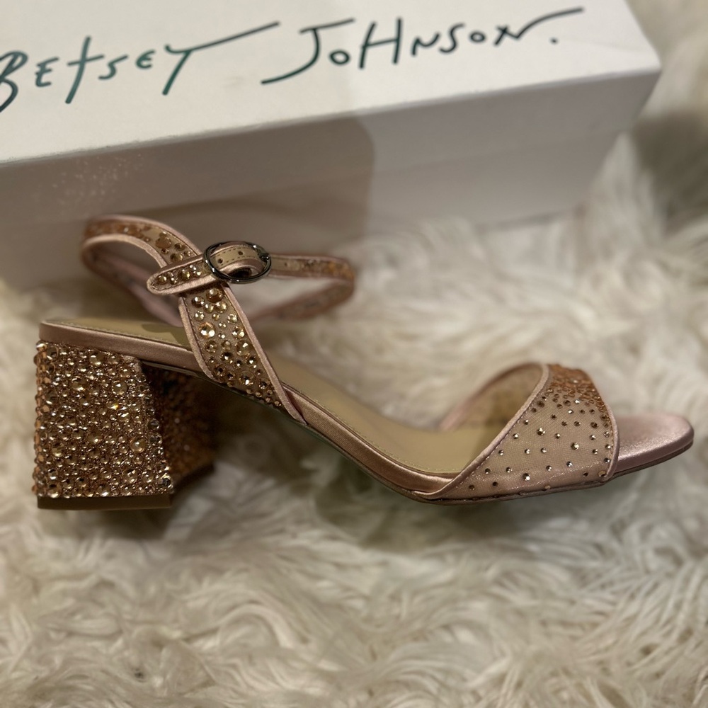 Women's Betsey Johnson Otis Rhinestone Block Heel Sandals - Picture 4 of 9
